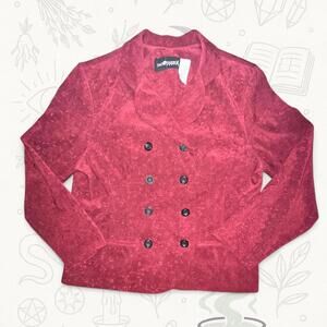 Vintage Sag Harbor Red Velvet Blazer Medium 90s Shoulder Pad Jacket